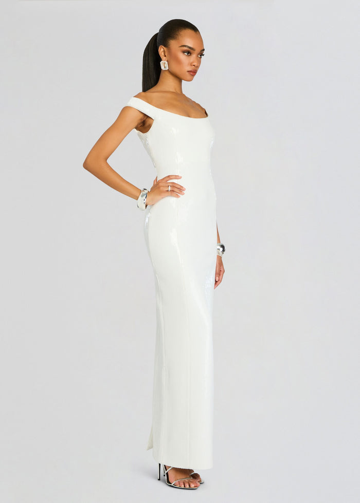 Retrofête Jazmina Sequin Dress White Off Shoulder Mini Medium $898
