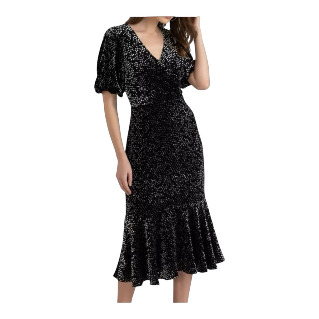 Shoshanna Silk Blend Colette Black Velvet Dot Dress Size 4