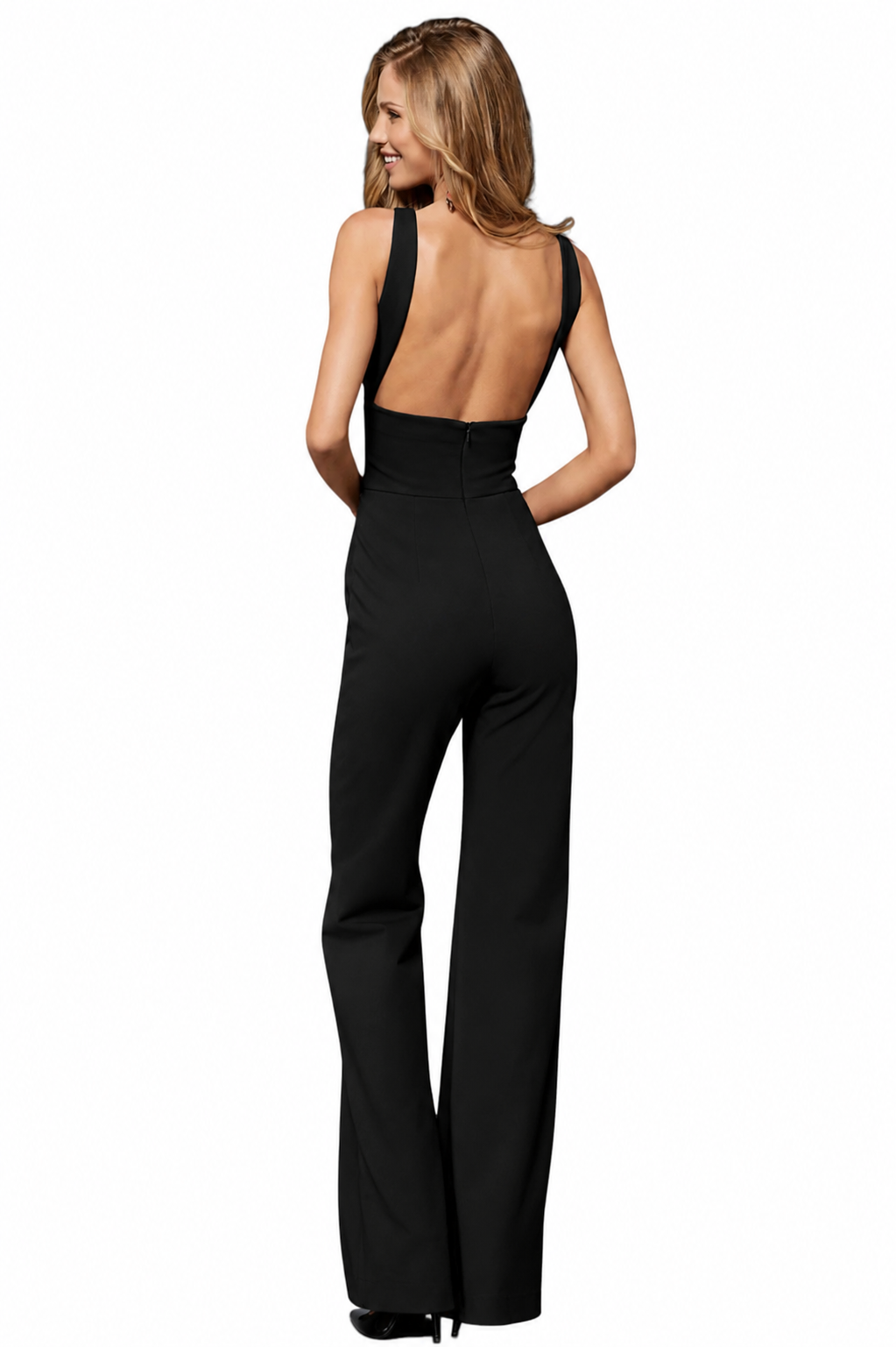 Sherri Hill 52346 Black Criss Cross Open Back Scuba Jumpsuit