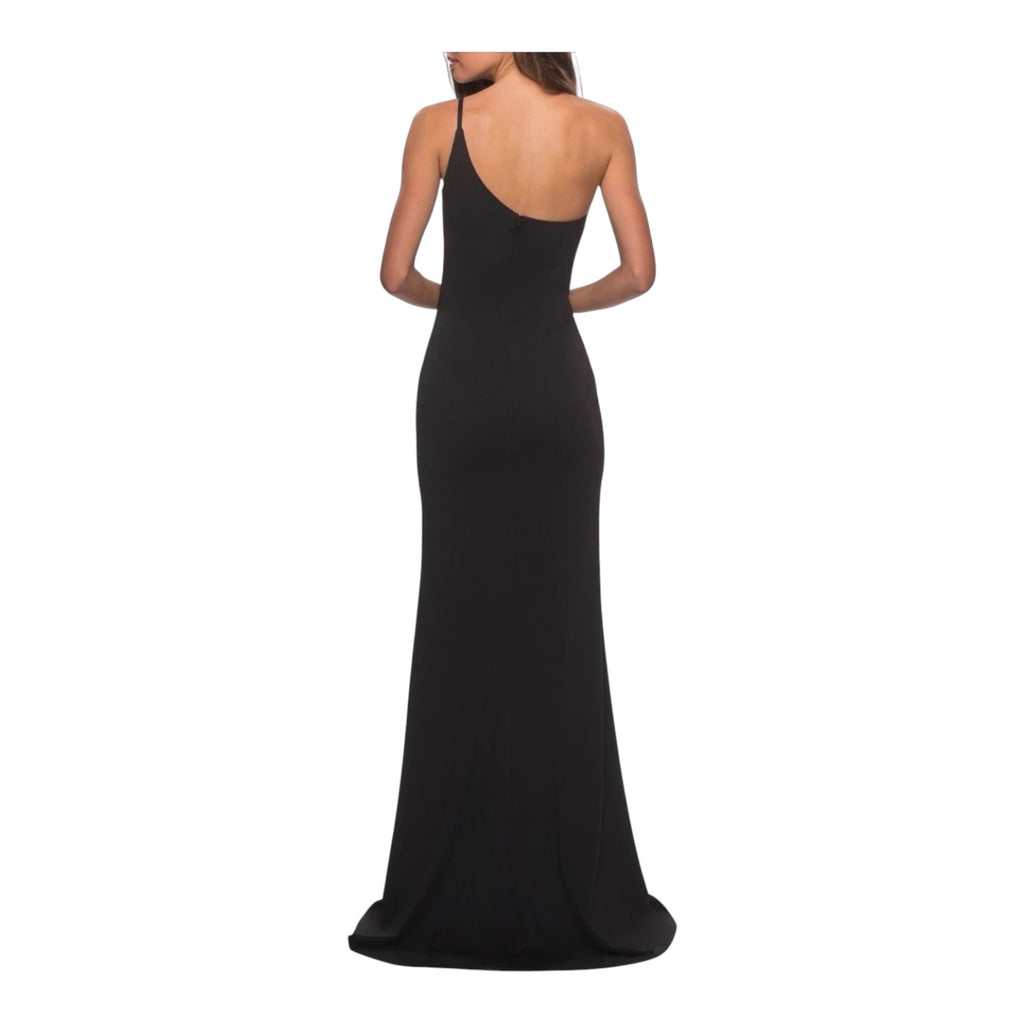 La Femme 28176 Black One Shoulder Jersey Gown Slit Column Dress Size 6