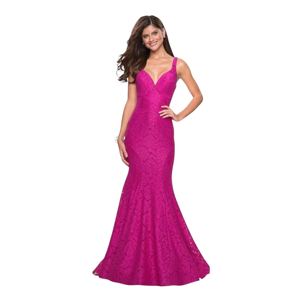 La Femme 27623 Hot Pink Lace Mermaid Gown Size 2 $478
