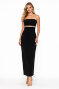 Jovani Strapless Black Column Gown Beaded Waist Sz 4 $595
