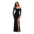 La Femme 29377 Black Long Sleeve Off Shoulder Maxi Dress Sz 6
