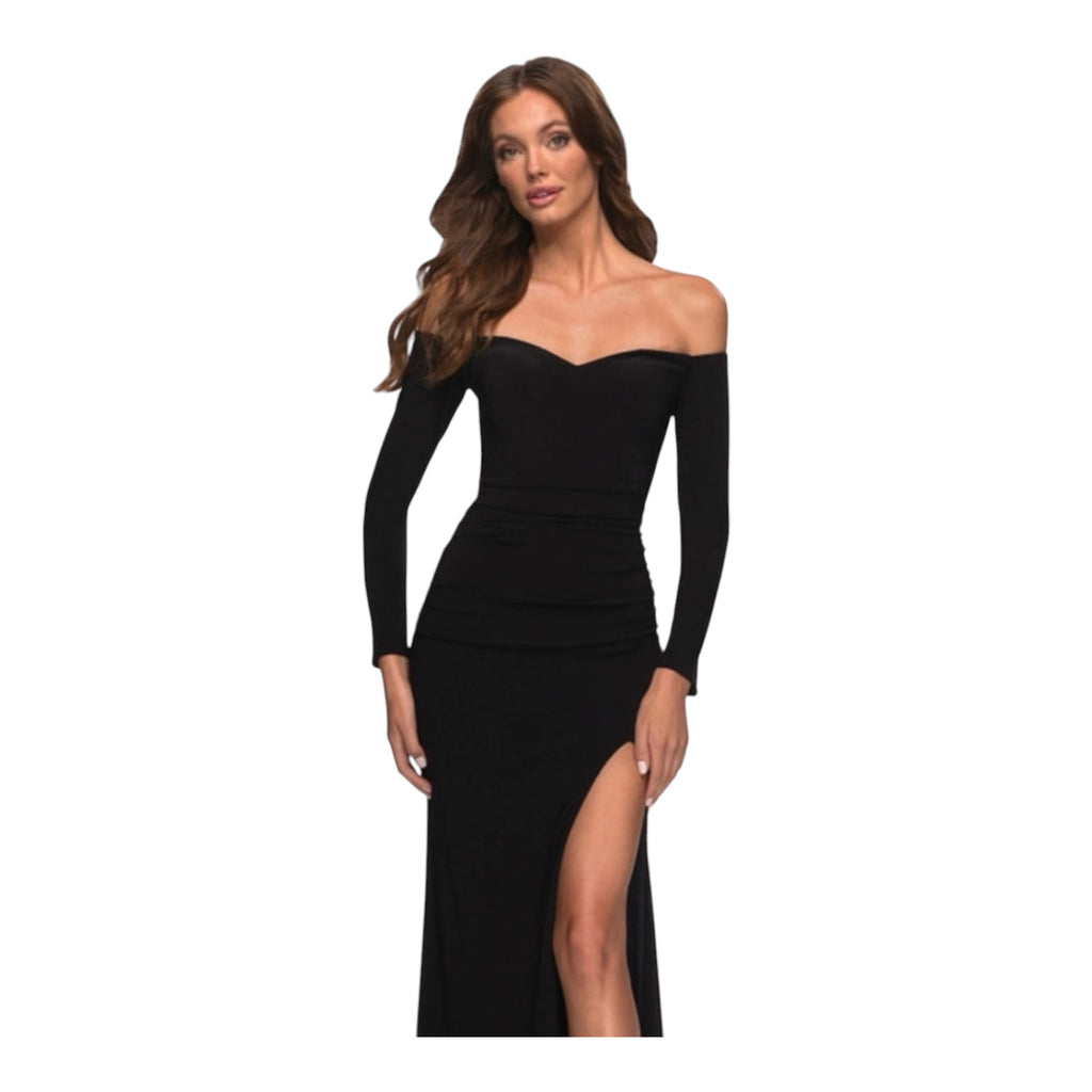 La Femme 29377 Black Long Sleeve Off Shoulder Maxi Dress Sz 6