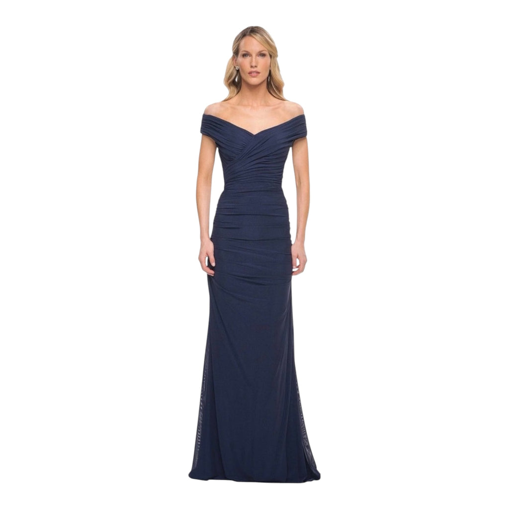 La Femme 30363 - Long Ruched Jersey Dress Navy Sz 4
