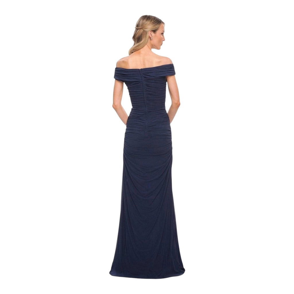 La Femme 30363 - Long Ruched Jersey Dress Navy Sz 4