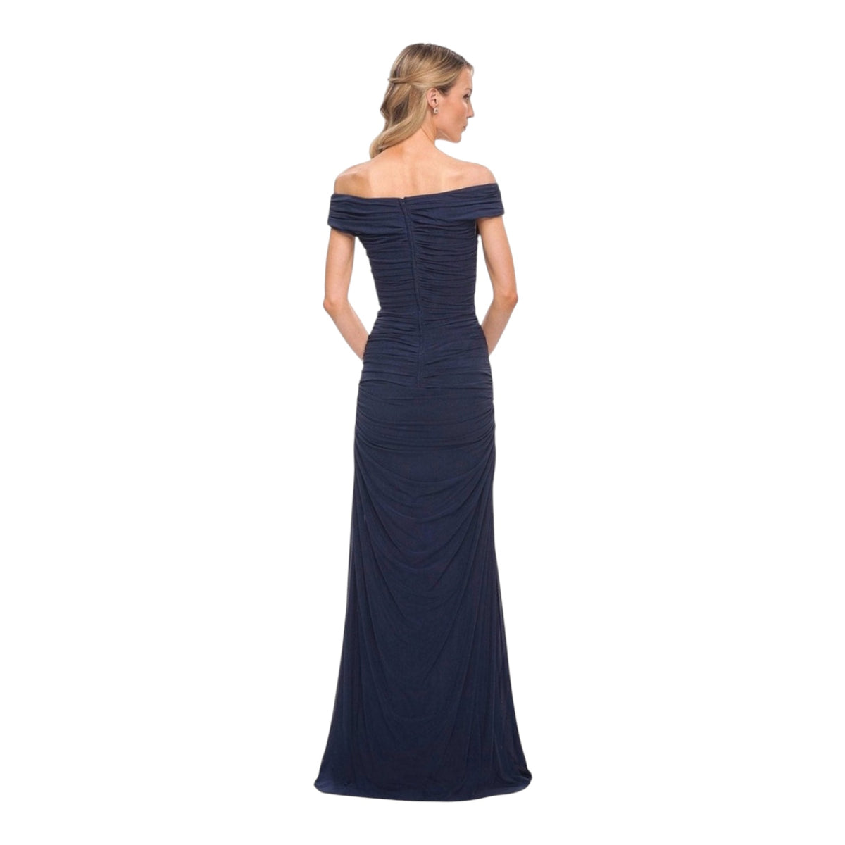 La Femme 30363 - Long Ruched Jersey Dress Navy Sz 4