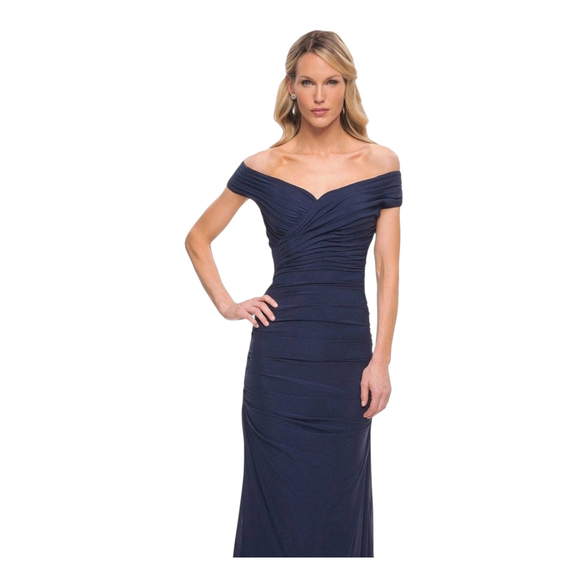 La Femme 30363 - Long Ruched Jersey Dress Navy Sz 4