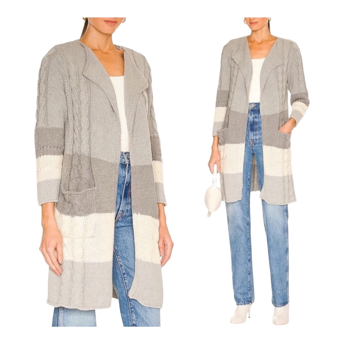 Chaser Cotton Blend Open Front Duster Sweater with Pockets Sz Small