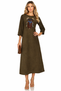 Jessica Allert Olive Embroidered Beetle Faux Suede Midi Dress Sz Small $399