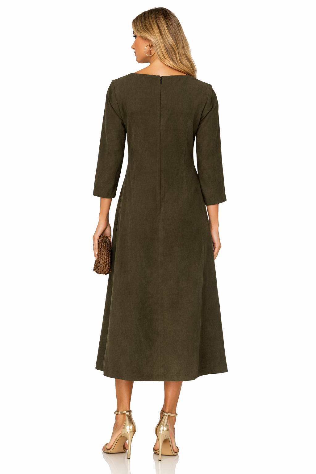 Jessica Allert Olive Embroidered Beetle Faux Suede Midi Dress Sz Small $399