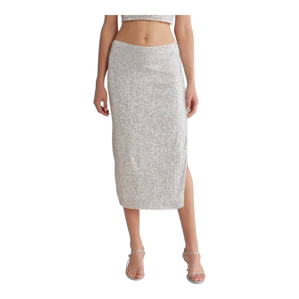 Walter Baker Crista Sequin Side Slit Midi Skirt in Ice Sz 4