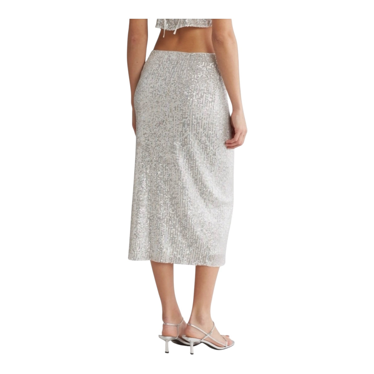 Walter Baker Crista Sequin Side Slit Midi Skirt in Ice Sz 4