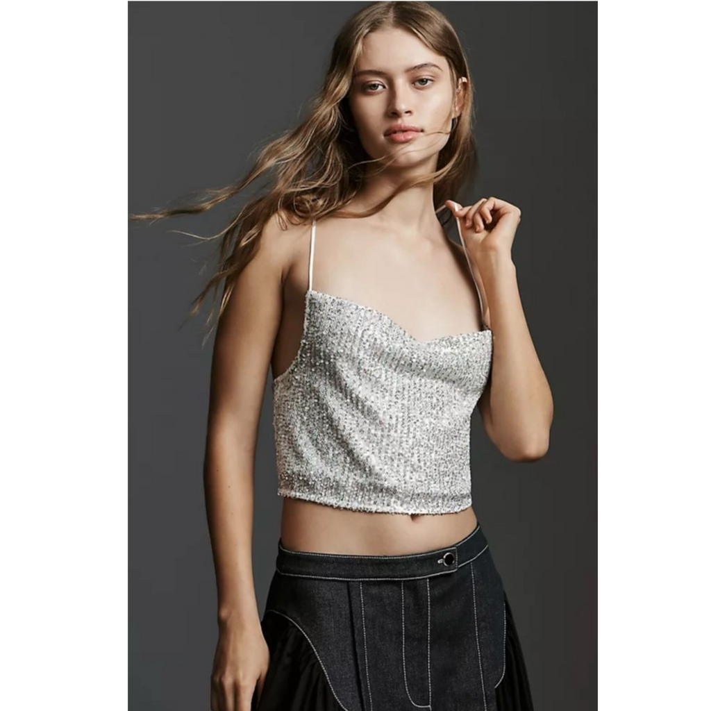 Walter Baker Anthropologie Cynthia Tank Top Silver Sequins Sz Large
