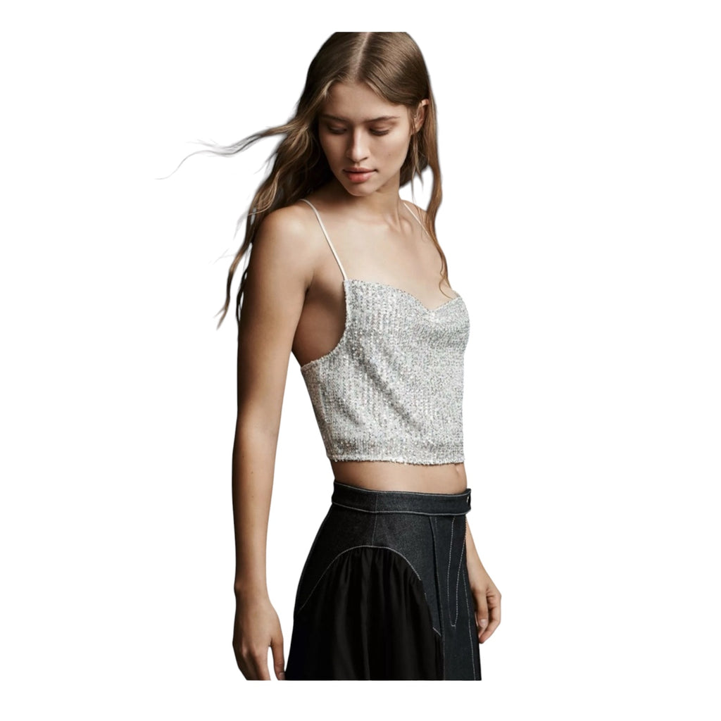 Walter Baker Anthropologie Cynthia Tank Top Silver Sequins Sz Large