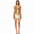 My Beachy Side Draped Mini Dress
Gold Shimmer Cowl Neck Size
Large $378