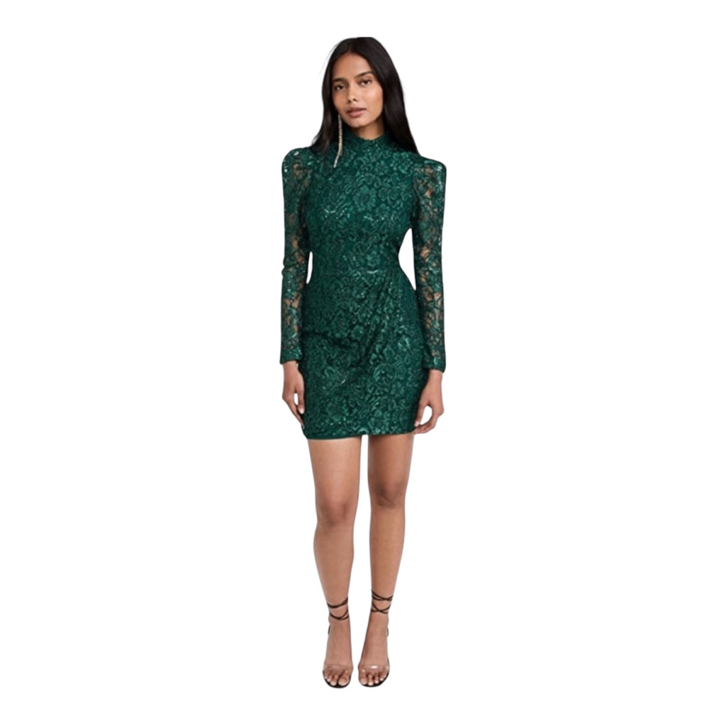 Black Halo Santorini Lace Sequin Long Sleeve Mini Dress Green Sz 12