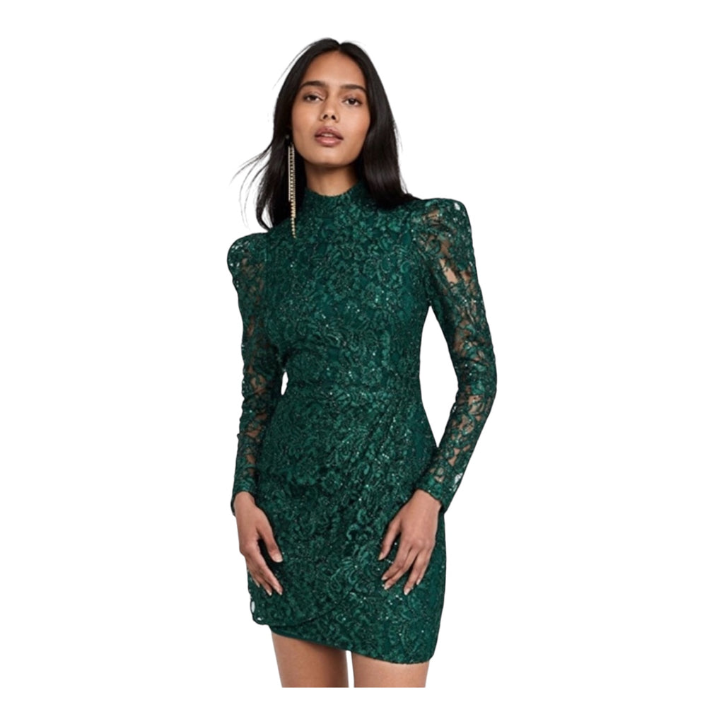 Black Halo Santorini Lace Sequin Long Sleeve Mini Dress Green Sz 12
