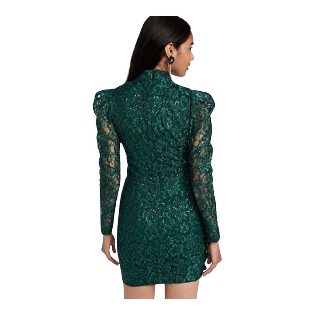 Black Halo Santorini Lace Sequin Long Sleeve Mini Dress Green Sz 12