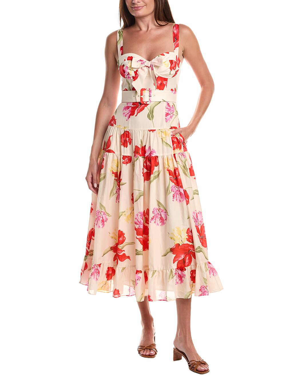 Hutch Klea Midi Dress in watercolor rococo bouquet ivory Sz Small