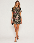 Hermoza Joyce Floral Jacquard Embroidered Short Sleeve Shift Mini Dress $288 small