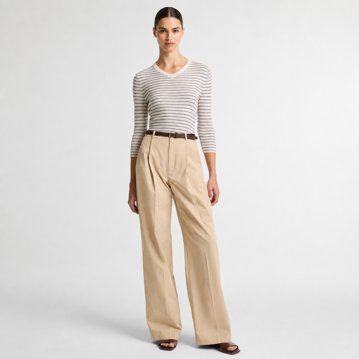 Vince Striped Cashmere Silk High V-Neck Sweater Women’s Small