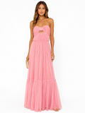 HUTCH Micah Gown Baby Pink Pleated Strapless Cutout Maxi Dress Size Small $398