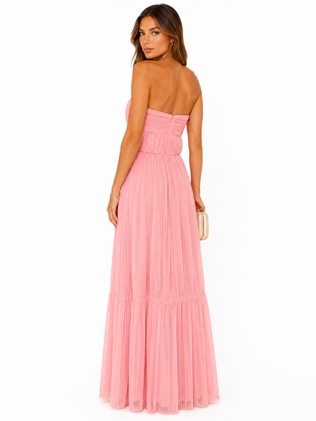 HUTCH Micah Gown Baby Pink Pleated Strapless Cutout Maxi Dress Size Small $398