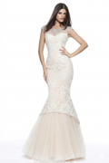 Sherri Hill 51114 Ivory Lace Mermaid Gown Beaded Illusion Neck Size 4 $918