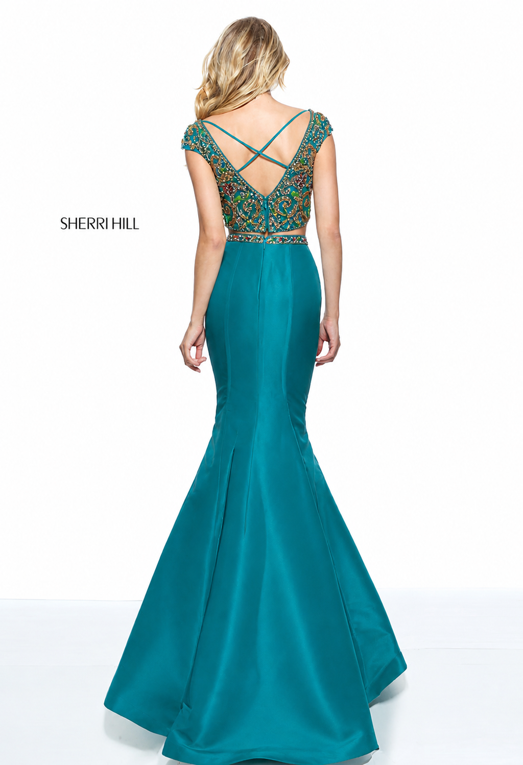 Sherri Hill 51167 Aqua Beaded Two Piece Gown Size 2 Mermaid Formal Dress $650