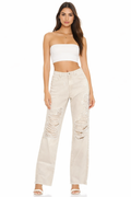 SEROYA Light Beige Distressed Straight-Leg Jeans – Size 26 $275