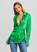 SER.O.YA Women's Karry Silk Shirt, Kelly Green Sz Small $395