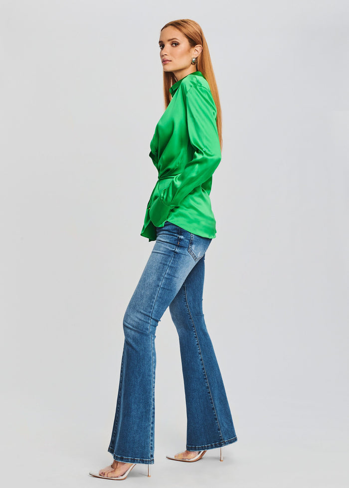 SER.O.YA Women's Karry Silk Shirt, Kelly Green Sz Small $395