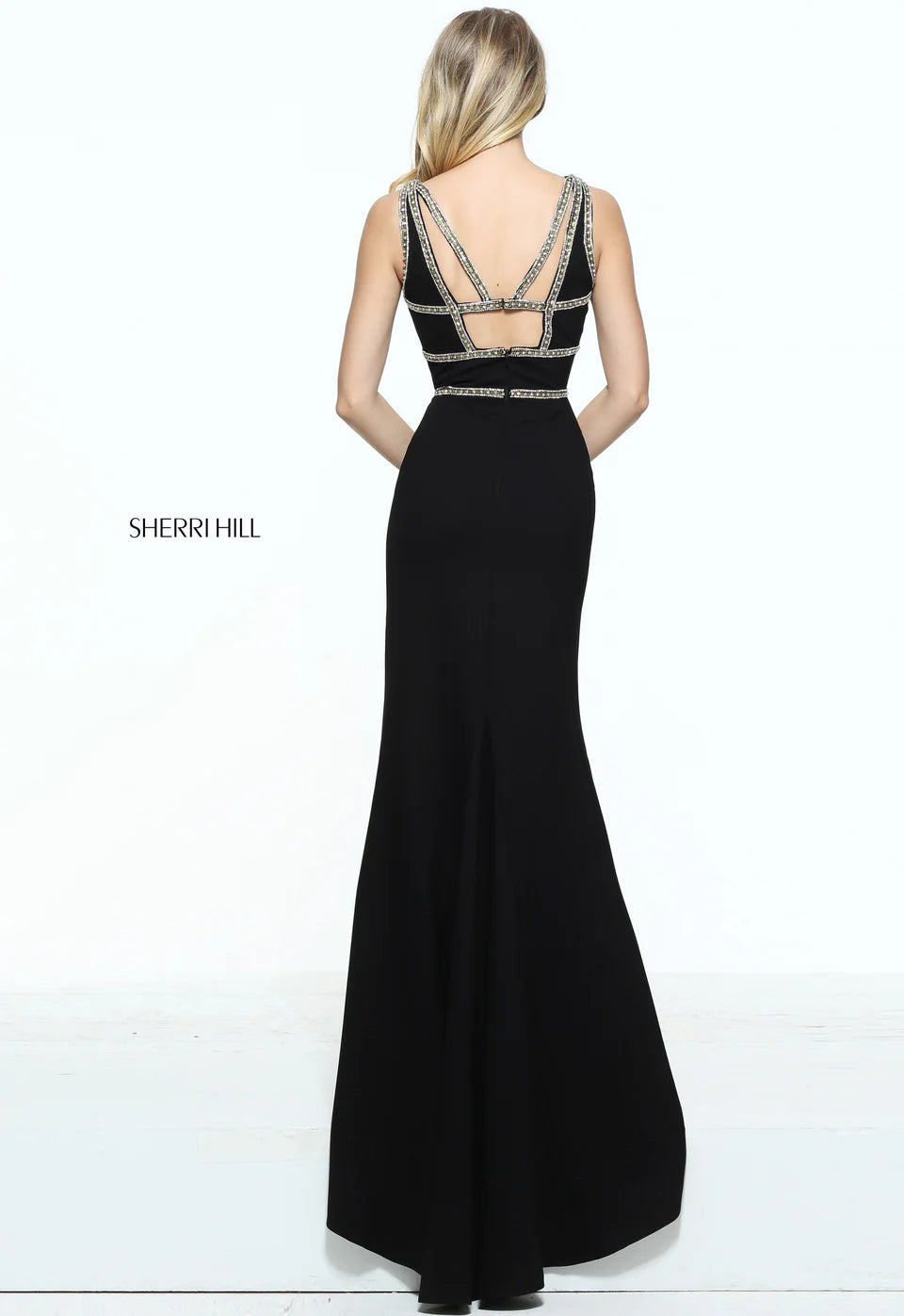 Sherri Hill 51069 Black Beaded Cut Out Gown Size 2 $598