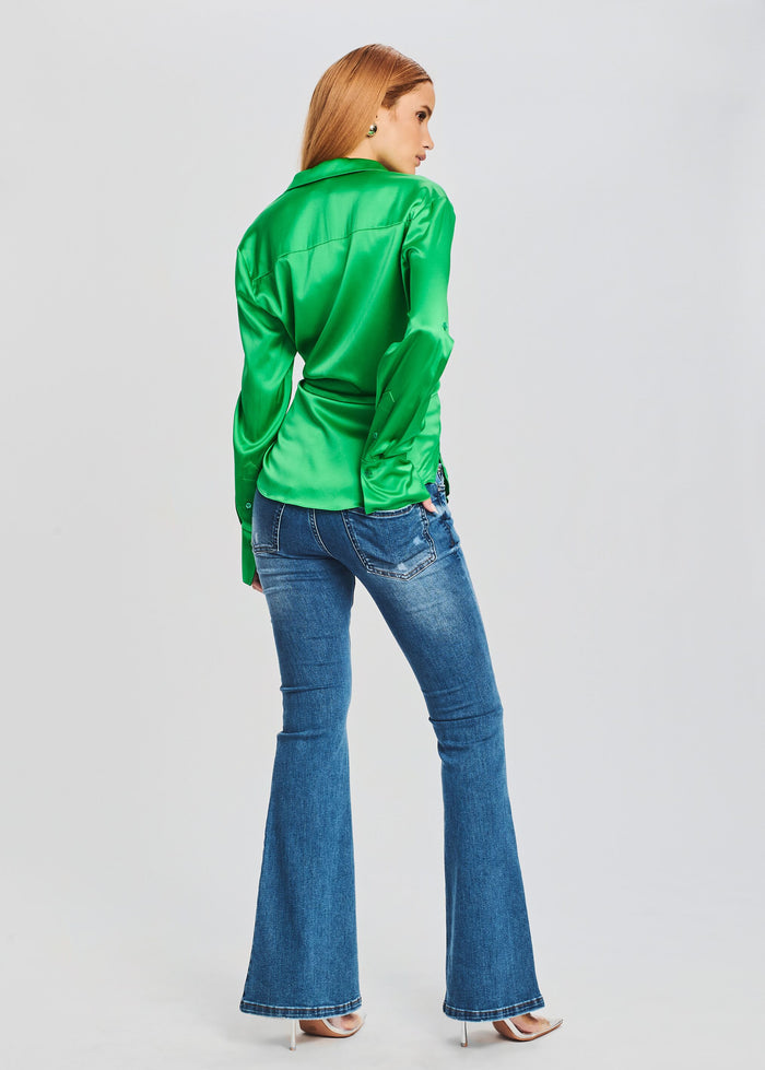 SER.O.YA Women's Karry Silk Shirt, Kelly Green Sz Small $395