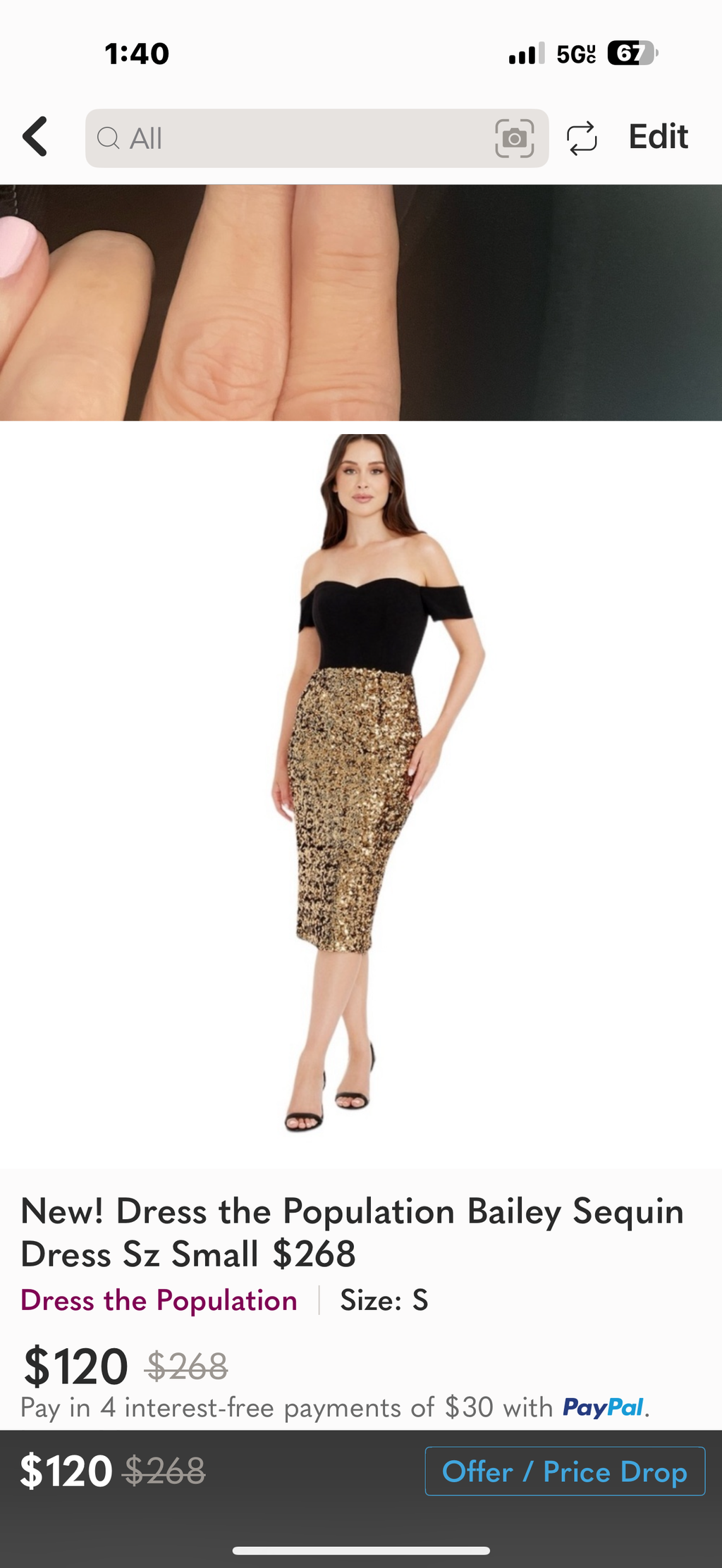 New! Dress the Population Bailey Sequin Dress Sz Small $268