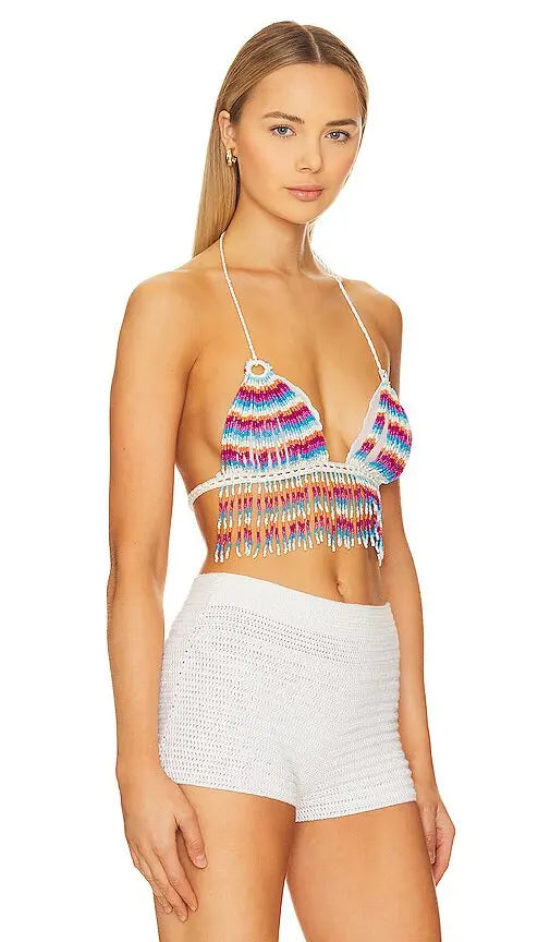 My Beachy Side Beaded
Halter Top Fringe Multi Size Small $252