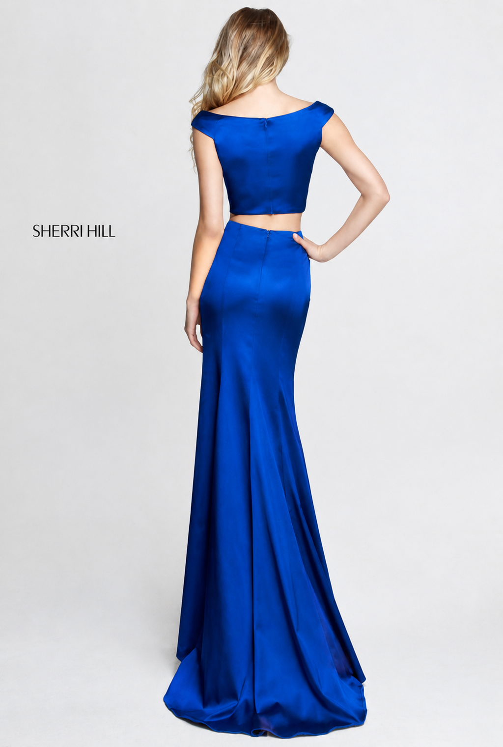 Sherri Hill 51251 Navy Satin Two Piece Gown Size 6 $450