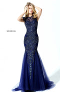 Sherri Hill 50516 Navy Beaded Mermaid Gown NWT Size 2 $550