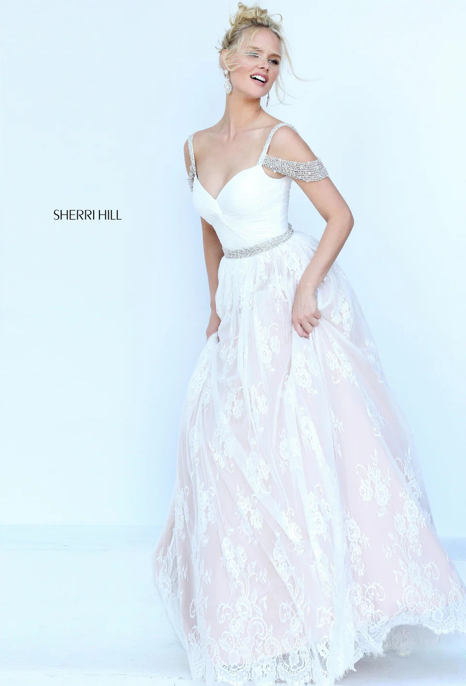 Sherri Hill 50595 Ivory Lace Ball Gown NWT Size 12 $750