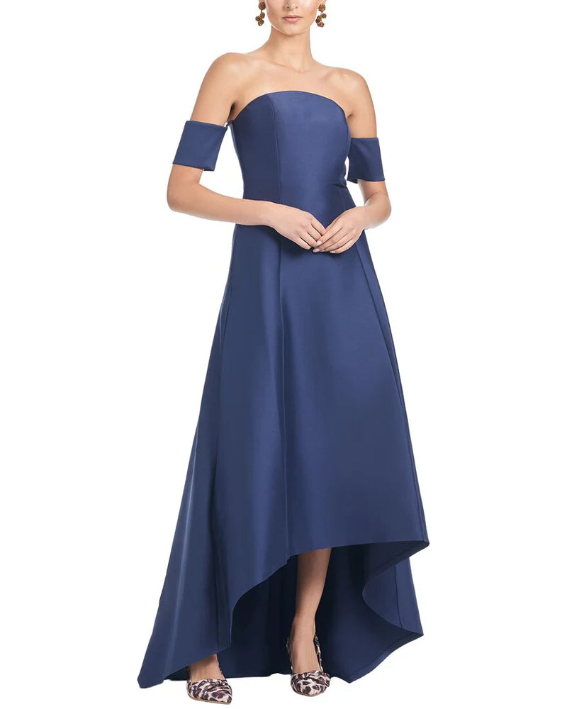 Sachin & Babi Agyness Blue Hi-Lo Strapless Gown NWT Size 0 Stretch Mikado $795