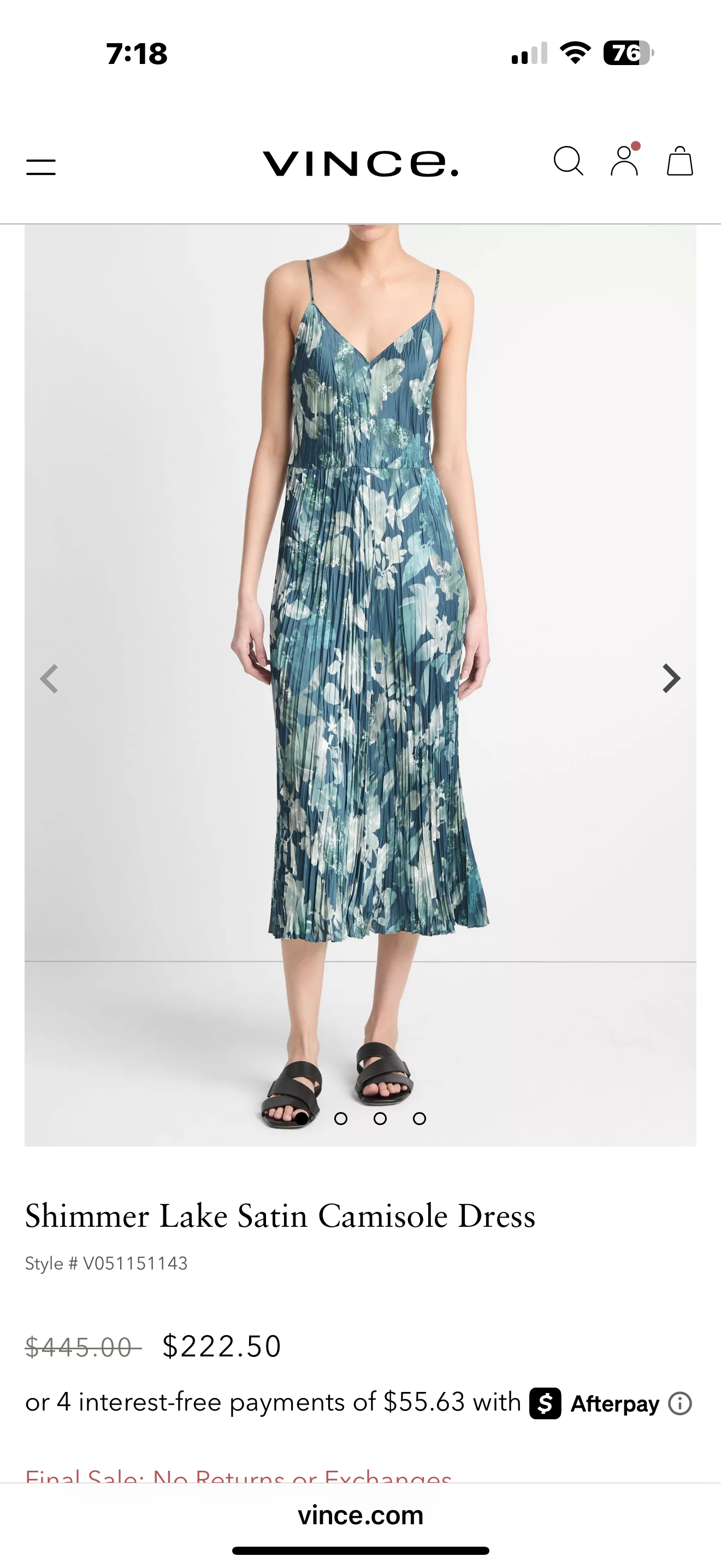 Vince Shimmer Lake Satin Camisole Dress Sz XXS $445