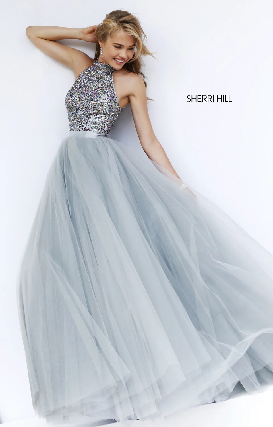 Sherri Hill 11316 Silver Beaded Tulle Ball Gown Size 2 $650