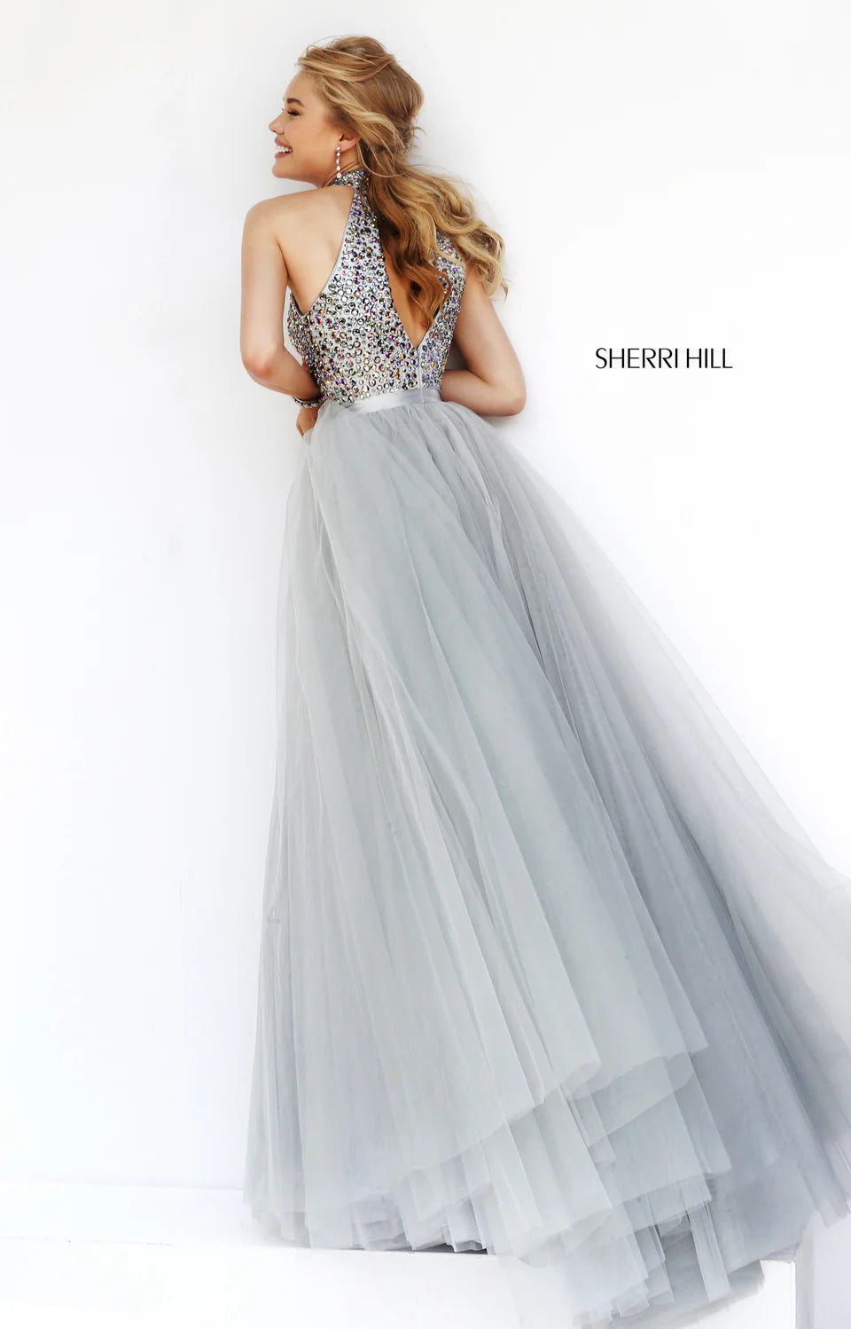 Sherri Hill 11316 Silver Beaded Tulle Ball Gown Size 2 $650