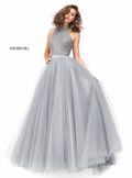 Sherri Hill 11316 Silver Beaded Tulle Ball Gown Size 2 $650