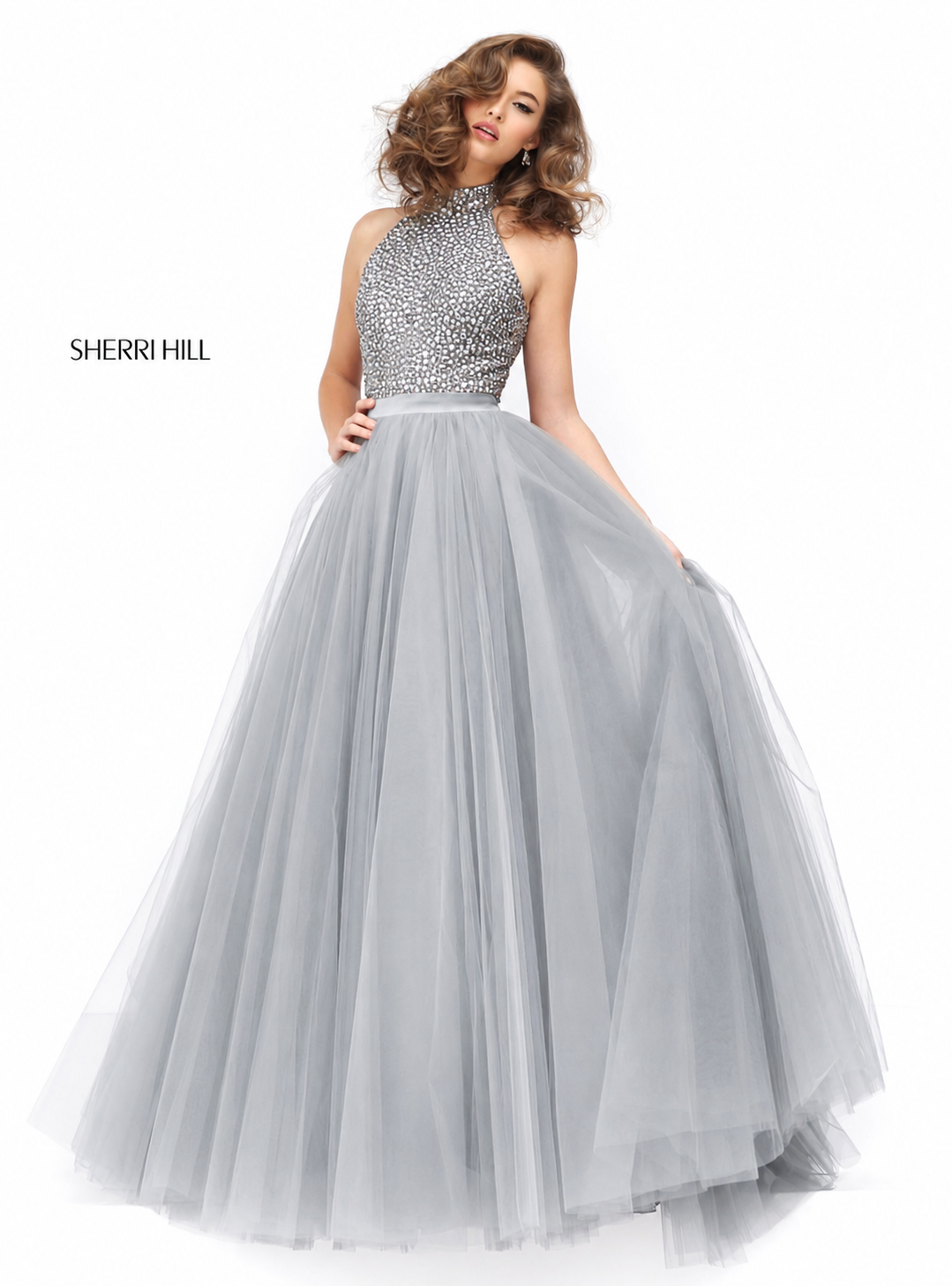 Sherri Hill 11316 Silver Beaded Tulle Ball Gown Size 2 $650