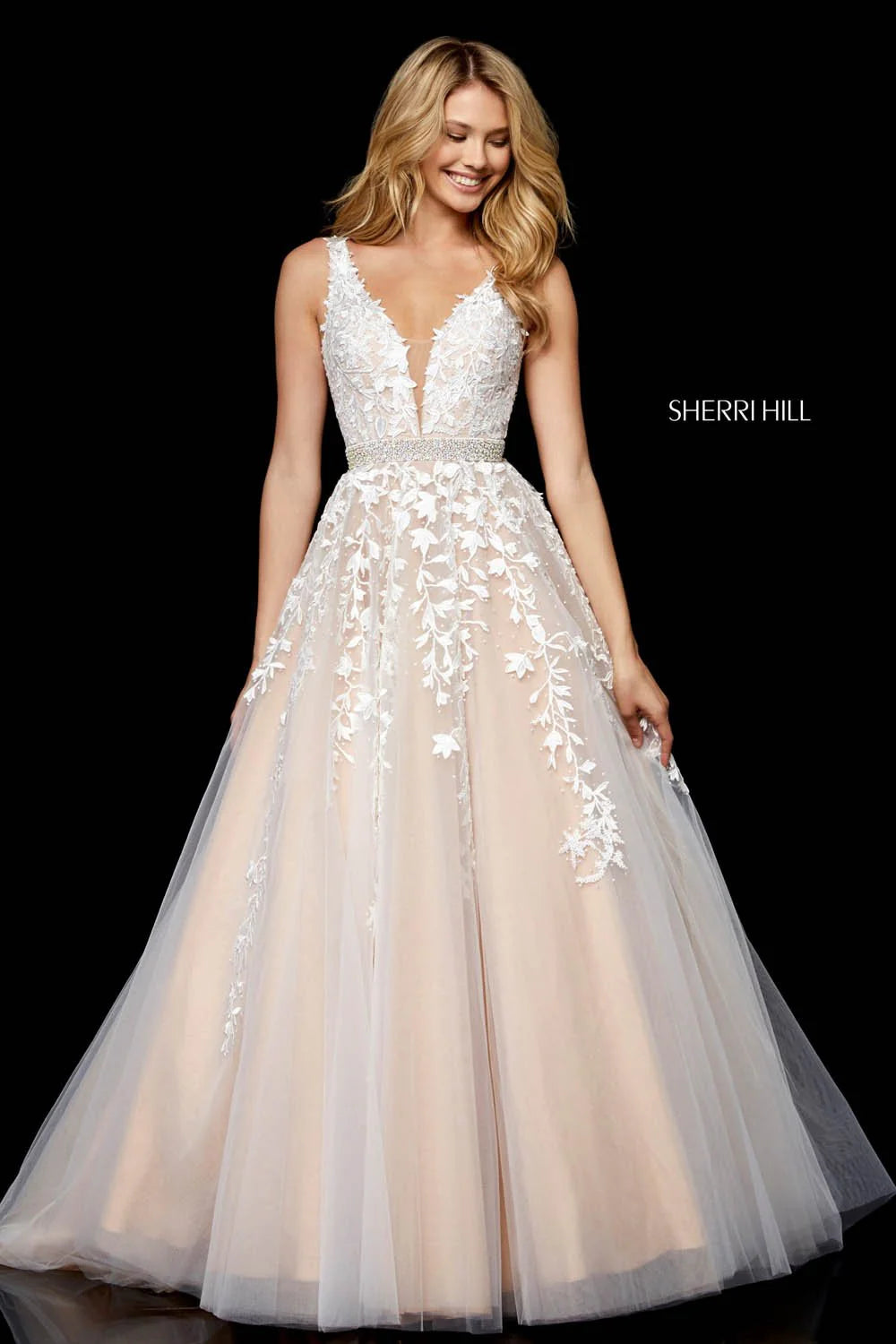 Sherri Hill 11335 Ivory Nude Lace Ball Gown  $898