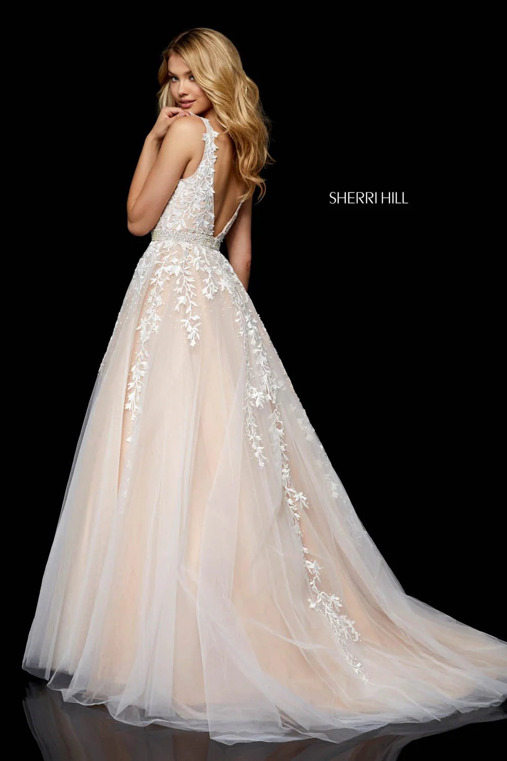 Sherri Hill 11335 Ivory Nude Lace Ball Gown  $898