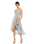 IEENA Mac Duggal Ruffle Faux Wrap Midi Dress in Silver Gray $358