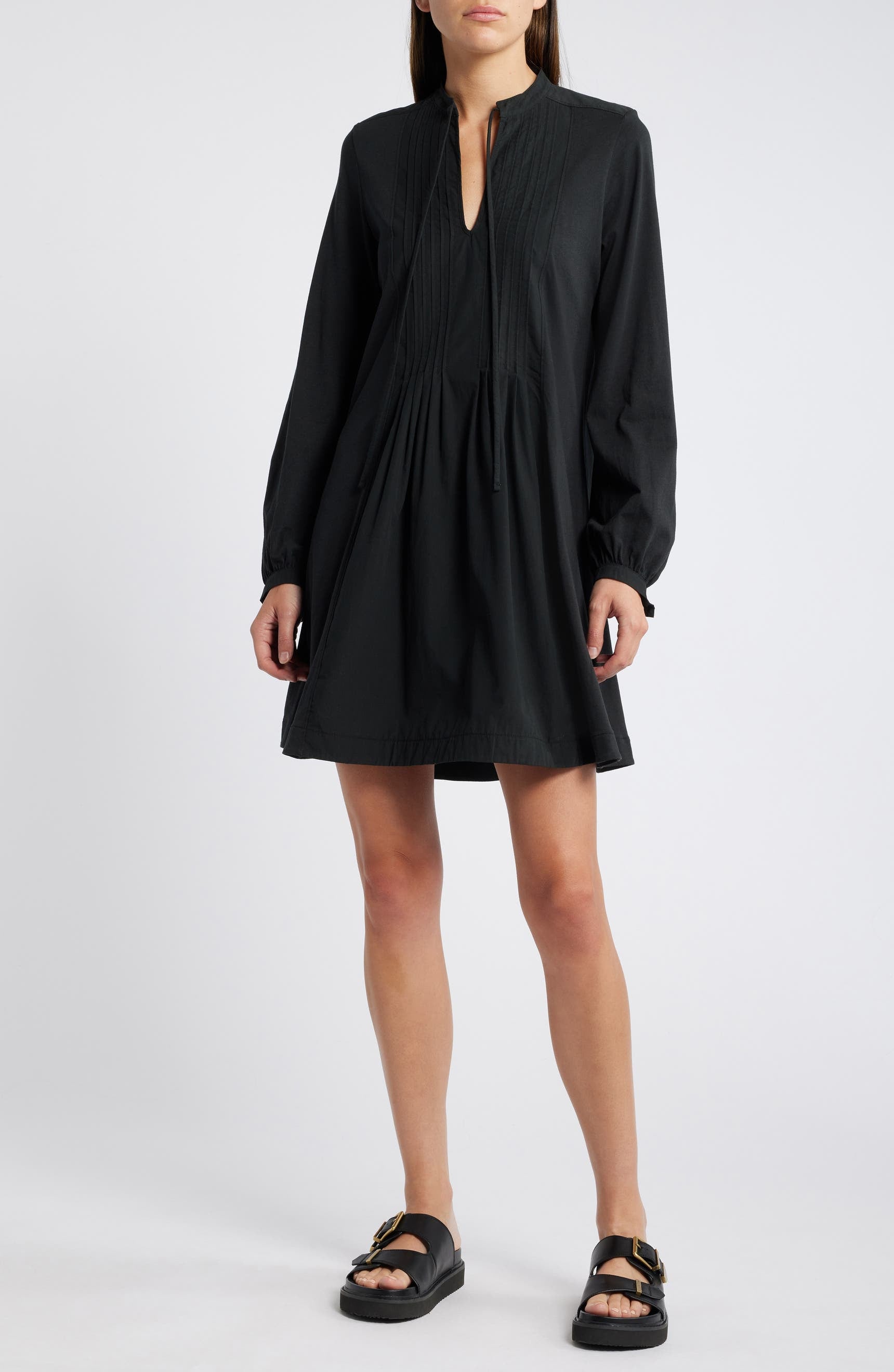 Nation Los Angeles Ariana Pintuck Long Sleeve Organic Cotton Dress Medium $185